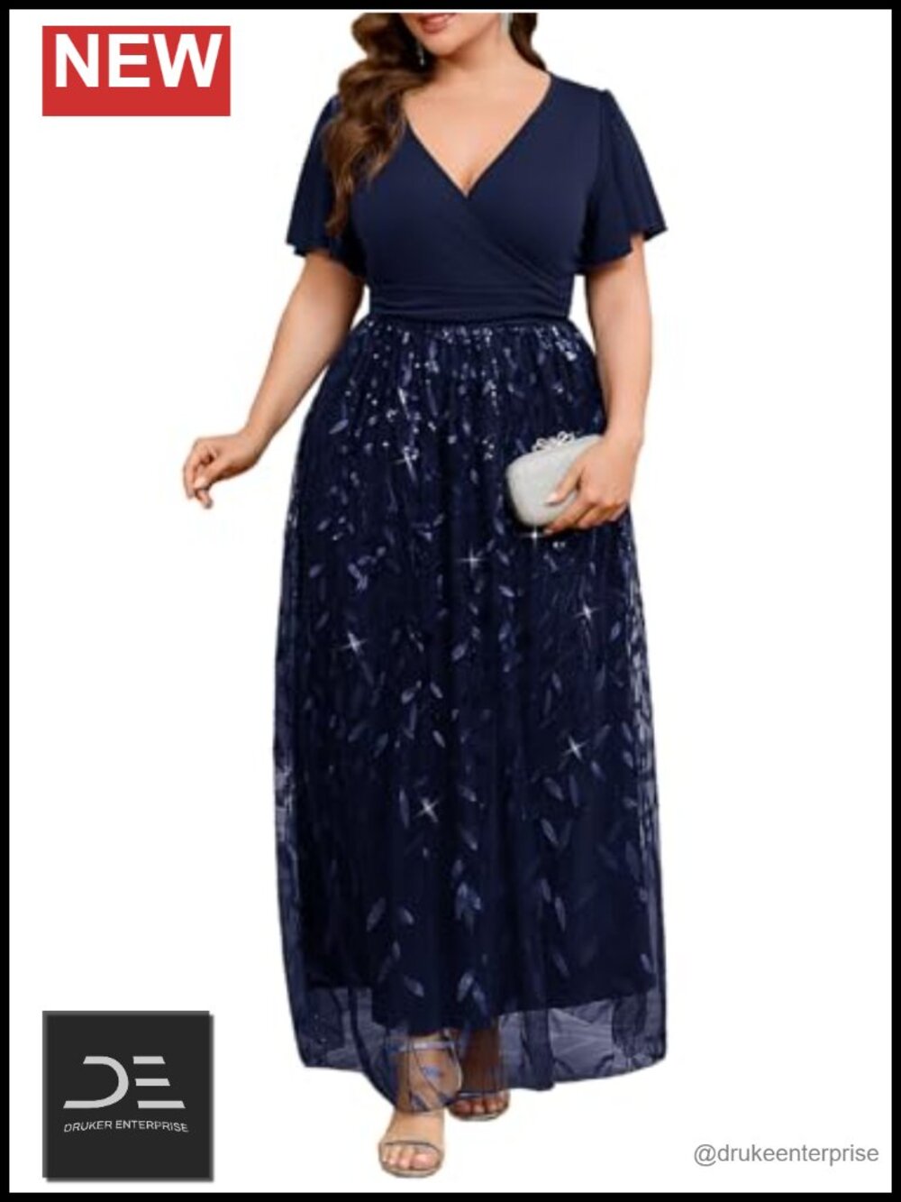 Plus Size Formal Evening Gown Sequin Embroidery V Neck A Line Prom Maxi Dress